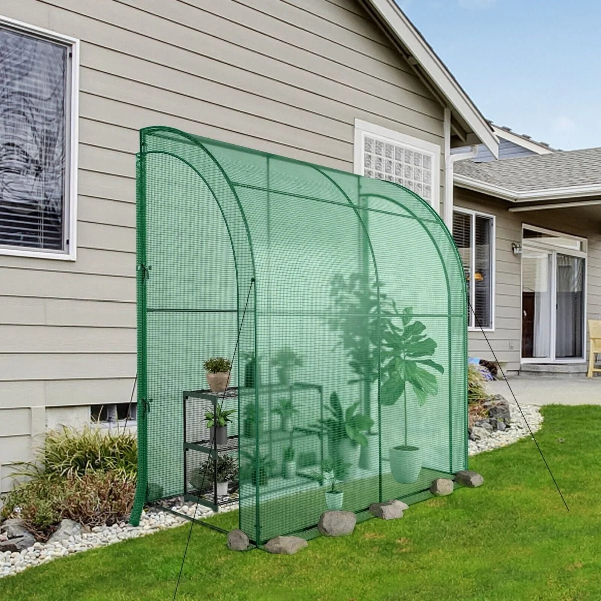 200 X 100 X 215Cm Walk in Greenhouse with 3-Tier Plant Stand