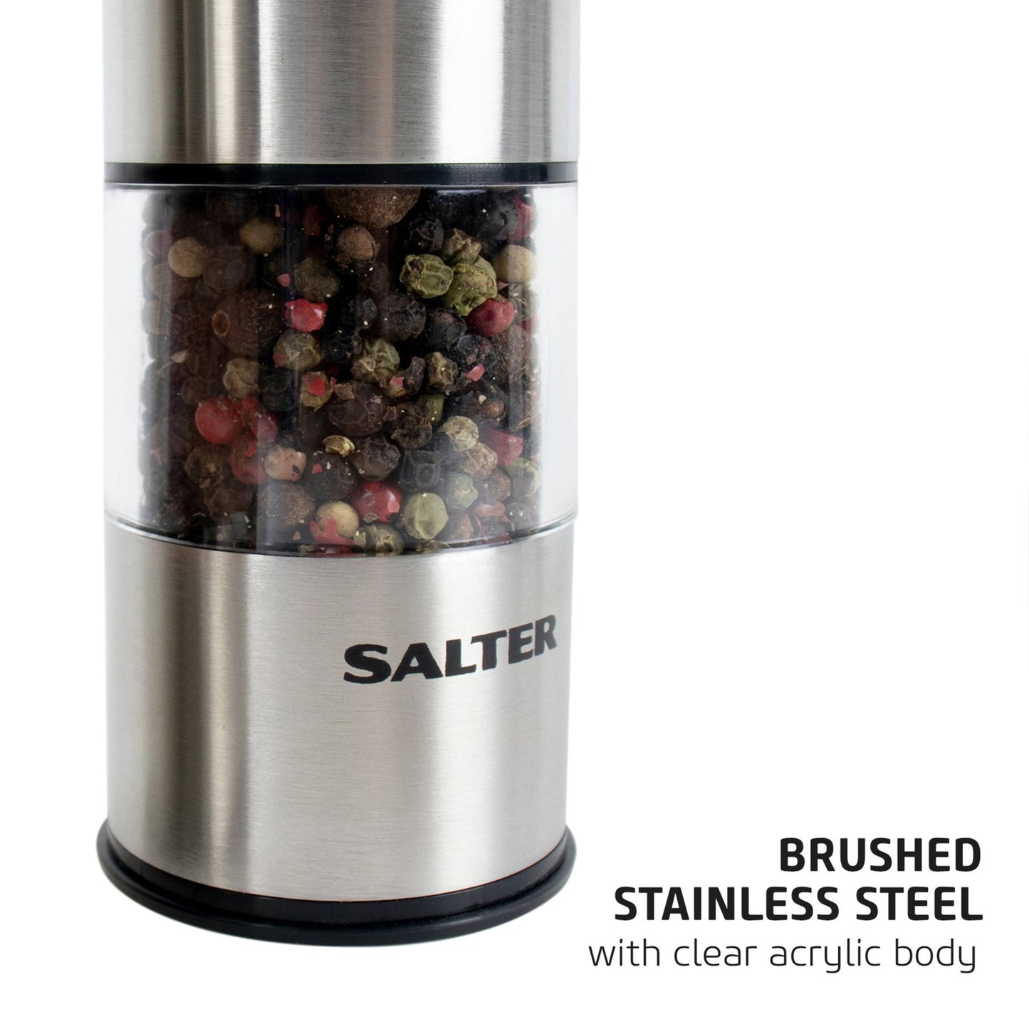 Salter Electric Mill Salt and Pepper Grinder Set Stainless Steel - Battery Powered