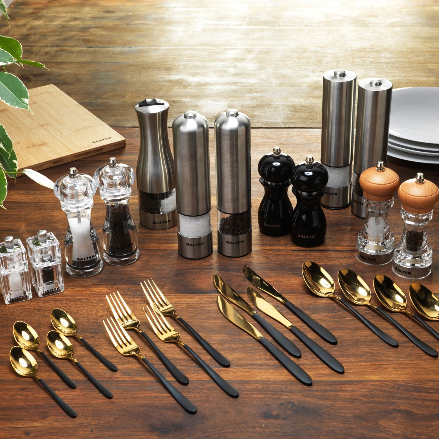 Salter Electric Mill Salt and Pepper Grinder Set Stainless Steel - Battery Powered
