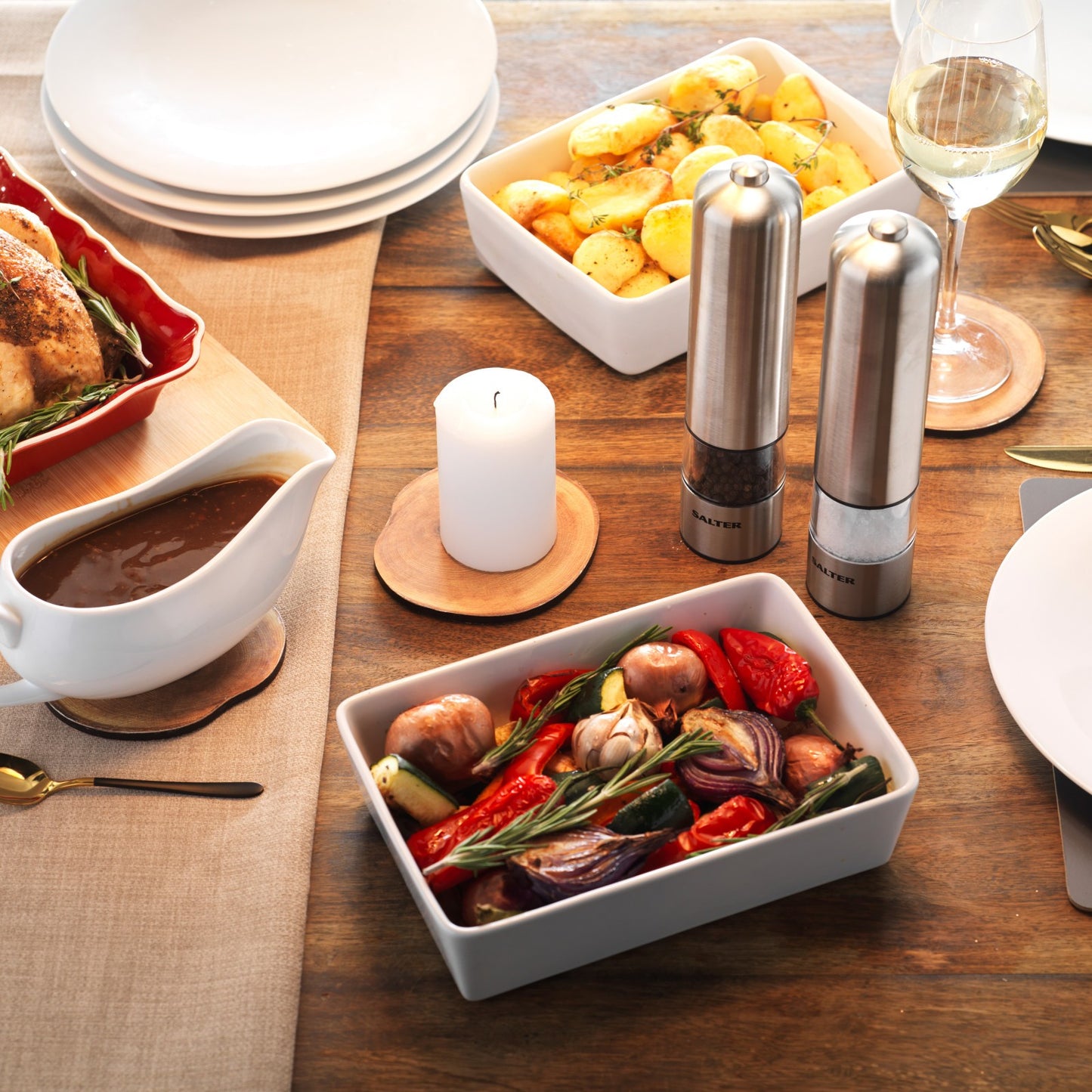 Salter Electric Mill Salt and Pepper Grinder Set Stainless Steel - Battery Powered