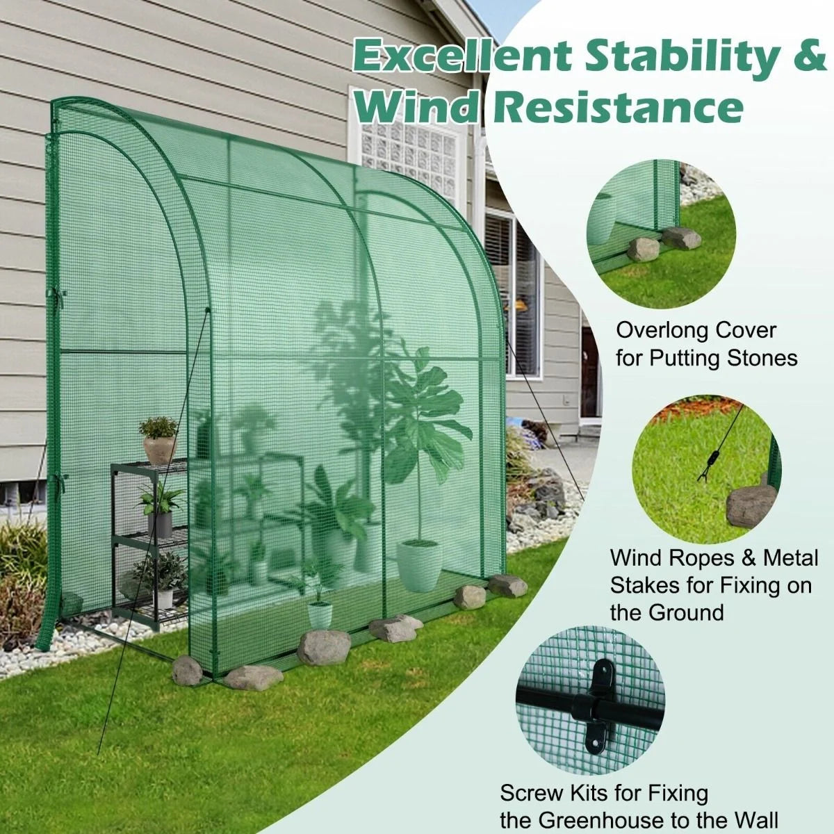 200 X 100 X 215Cm Walk in Greenhouse with 3-Tier Plant Stand