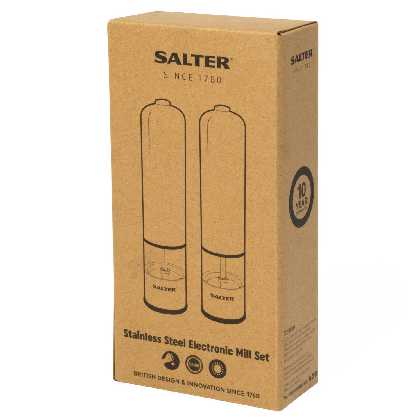 Salter Electric Mill Salt and Pepper Grinder Set Stainless Steel - Battery Powered